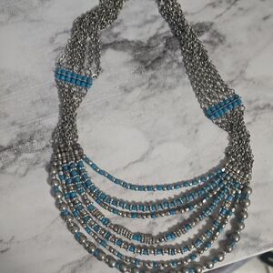 Silver and Blue Beaded Necklace